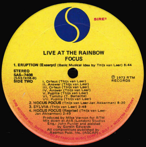 Focus  - Live At The Rainbow (VG+) (Vinyl LP)