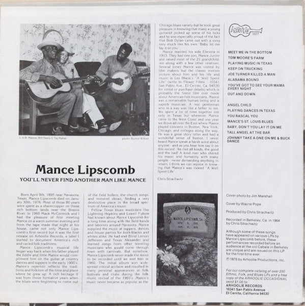 Lipscomb, Mance - You'll Never Find Another Man Like Mance (VG+) (Vinyl LP)