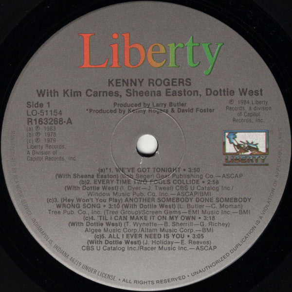 Rogers, Kenny With Kim Carnes, Sheena Easton & Dottie West - Duets (Vinyl, VG+) (Vinyl LP)