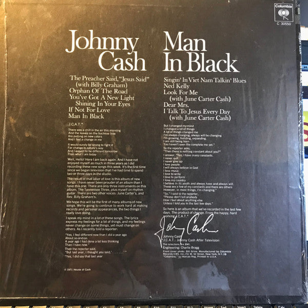 Cash, Johnny - Man In Black (VG) (Vinyl LP)