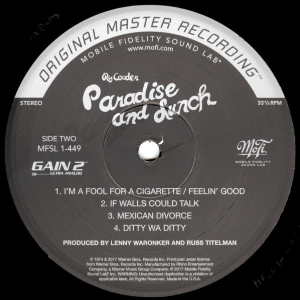 Cooder, Ry - Paradise And Lunch (Vinyl, NM or M-) (Vinyl LP)