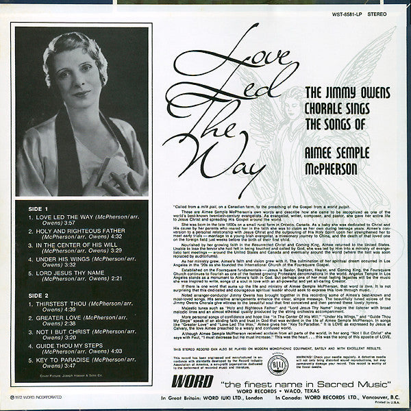 Owens, Jimmy Chorale Sings The Songs Of Aimee Semple McPherson - Love Led The Way (M) (Vinyl LP)