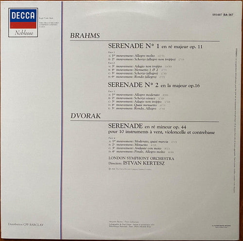 Brahms, Dvorak, London Symphony Orchestra, Istvan Kertesz - Les 2 Serenades • Serenade En Re Mineur (NM or M-) (Vinyl LP)
