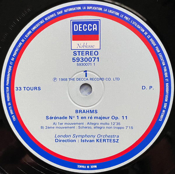 Brahms, Dvorak, London Symphony Orchestra, Istvan Kertesz - Les 2 Serenades • Serenade En Re Mineur (NM or M-) (Vinyl LP)