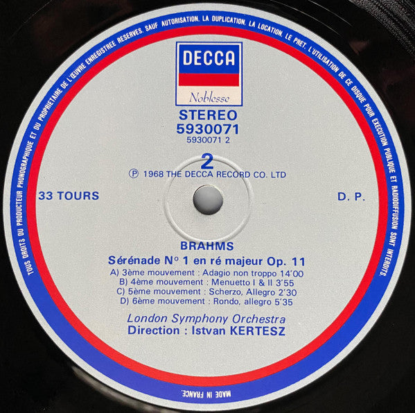 Brahms, Dvorak, London Symphony Orchestra, Istvan Kertesz - Les 2 Serenades • Serenade En Re Mineur (NM or M-) (Vinyl LP)
