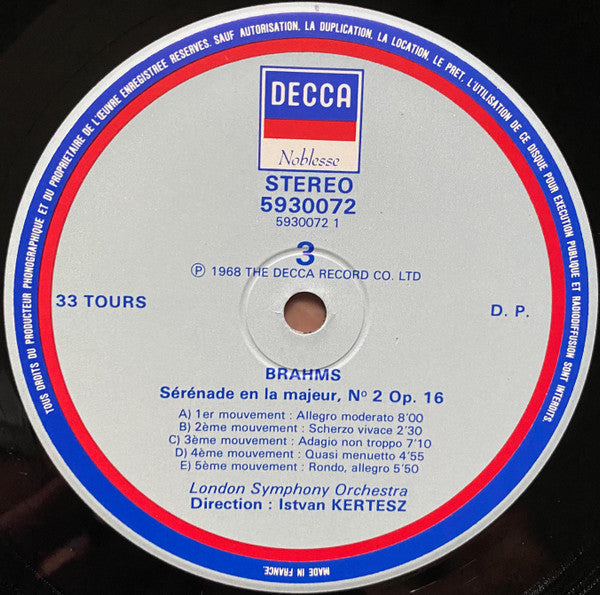 Brahms, Dvorak, London Symphony Orchestra, Istvan Kertesz - Les 2 Serenades • Serenade En Re Mineur (NM or M-) (Vinyl LP)