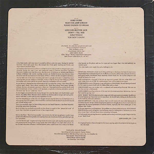 Handy, John - Hard Work (Vinyl, VG+) (Vinyl LP)