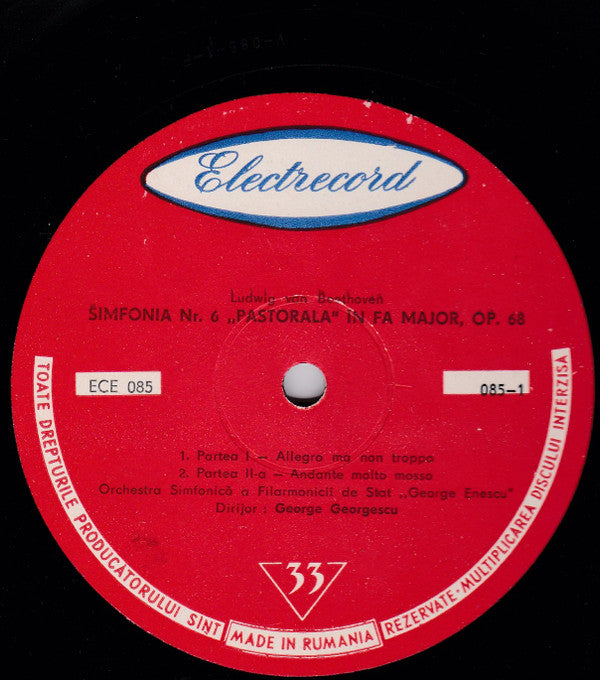 Beethoven - Orchestra Simfonica A Filarmonicii De Stat "George Enescu" , Dirijor : George Georgescu - Simfonia Nr. 6 "Pastorala" In Fa Major (VG+) (Vinyl LP)