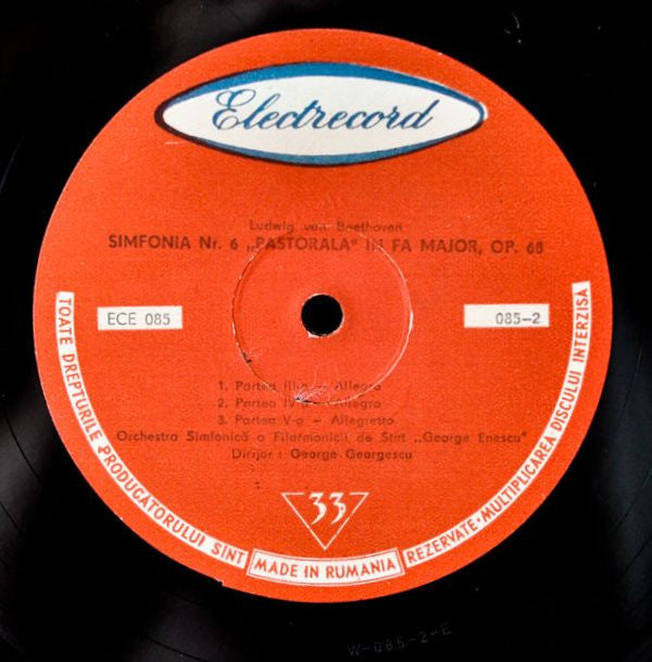 Beethoven - Orchestra Simfonica A Filarmonicii De Stat "George Enescu" , Dirijor : George Georgescu - Simfonia Nr. 6 "Pastorala" In Fa Major (VG+) (Vinyl LP)