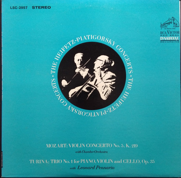 Mozart, Turina, Heifetz, Piatigorsky, Leonard Pennario - Violin Concerto No. 5, K. 219 · Trio No. 1 For Piano, Violin And Cello, Op. 35 (Vinyl, NM or M-) (Vinyl LP)