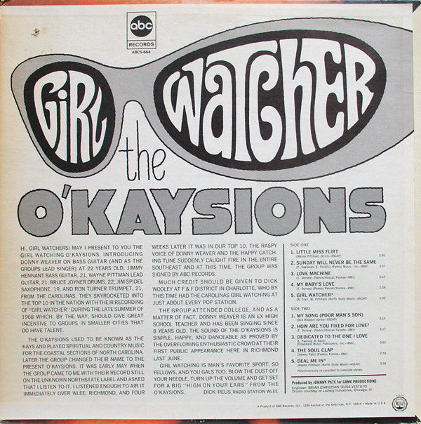 O'Kaysions - Girl Watcher (VG+) (Vinyl LP)