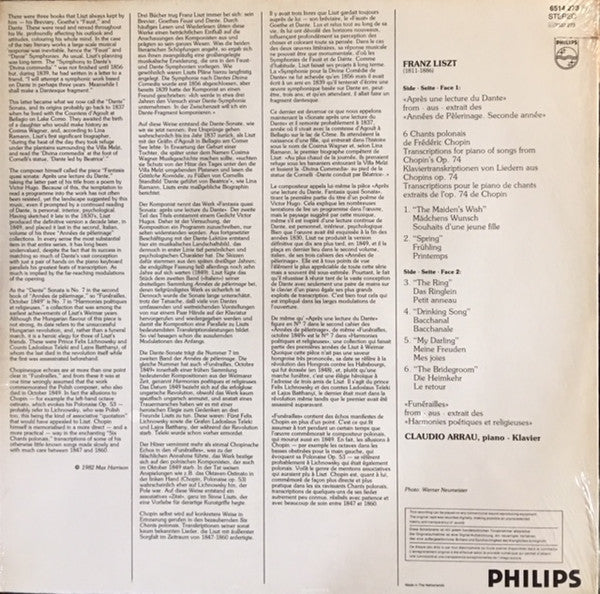 Liszt - Claudio Arrau - Apres Une Lecture Du Dante / 6 Chants Polonais De Frederic Chopin / Funerailles (NM or M-) (Vinyl LP)