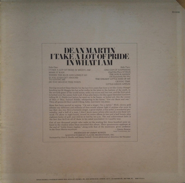 Martin, Dean - I Take A Lot Of Pride In What I Am (Vinyl, VG+) (Vinyl LP)