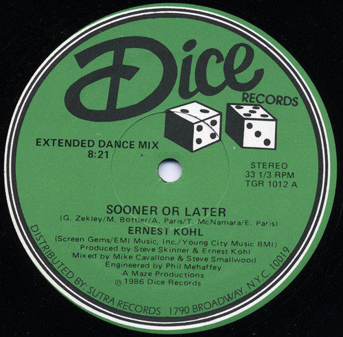 Kohl, Ernest - Sooner Or Later (Extended Dance Mix) (VG+) (Vinyl LP)