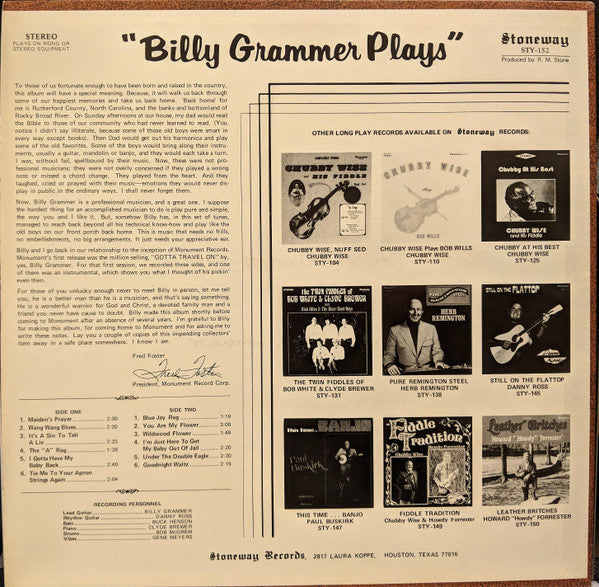 Grammer, Billy - Billy Grammer Plays (VG) (Vinyl LP)