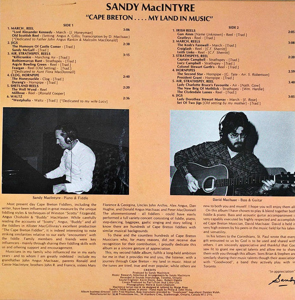 MacIntyre, Sandy - Cape Breton....My Land In Music (VG+) (Vinyl LP)