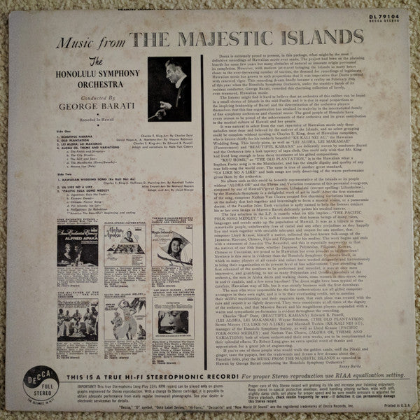 Honolulu Symphony Orchestra - Music From The Majestic Islands (Vinyl, VG) (Vinyl LP)