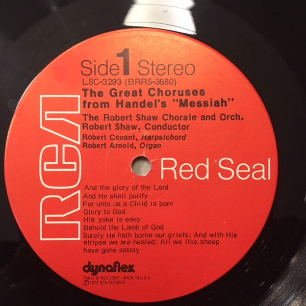 Handel, Robert Shaw Chorale And Orchestra, Robert Shaw - The Great Choruses From Handel's Messiah (NM or M-) (Vinyl LP)