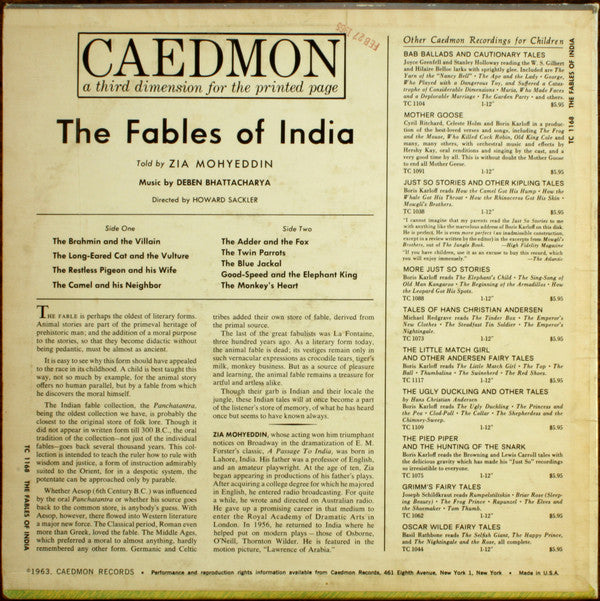 Mohyeddin, Zia with Deben Bhattacharya - The Fables Of India (Vinyl, VG+) (Vinyl LP)