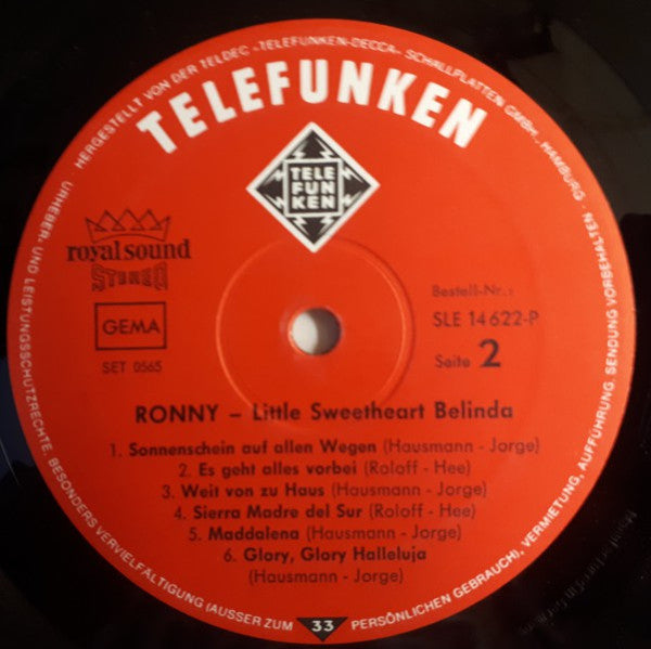 Ronny  - Little Sweetheart Belinda (VG+) (Vinyl LP)