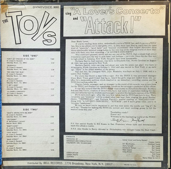 Toys - The Toys Sing "A Lover's Concerto" And "Attack" (Vinyl, G+) (Vinyl LP)