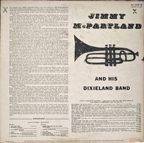 McPartland, Jimmy And His Dixieland Band - Jimmy McPartland And His Dixieland Band (VG) (Vinyl LP)