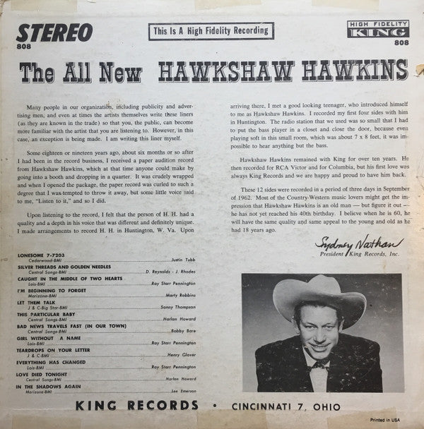 Hawkins, Hawkshaw - The All New Hawkshaw Hawkins (VG+) (Vinyl LP)