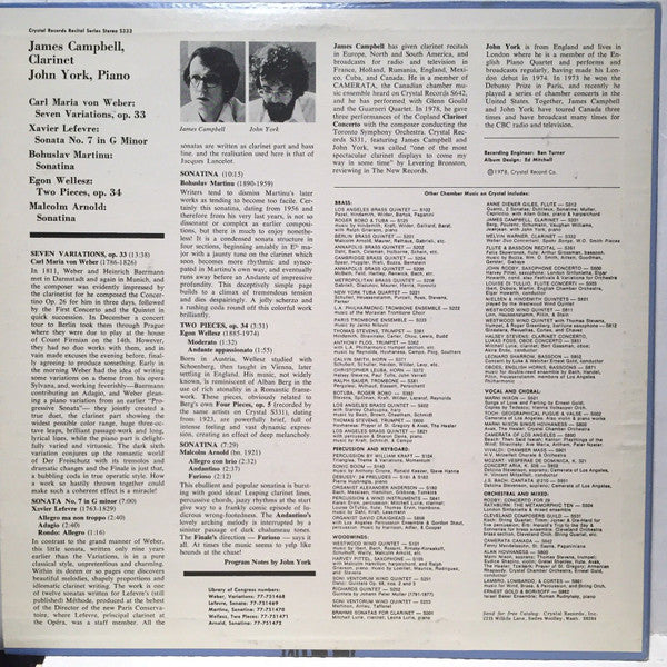 Campbell, James - James Campbell, Clarinet With John York, Piano (VG) (Vinyl LP)