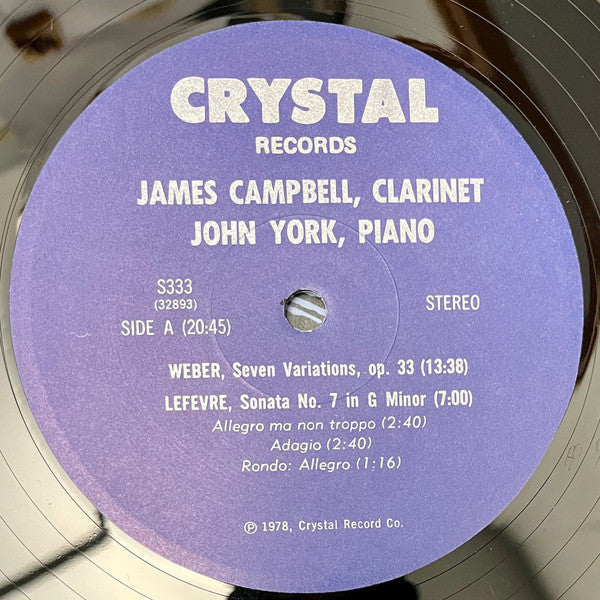 Campbell, James - James Campbell, Clarinet With John York, Piano (VG) (Vinyl LP)
