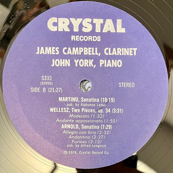 Campbell, James - James Campbell, Clarinet With John York, Piano (VG) (Vinyl LP)