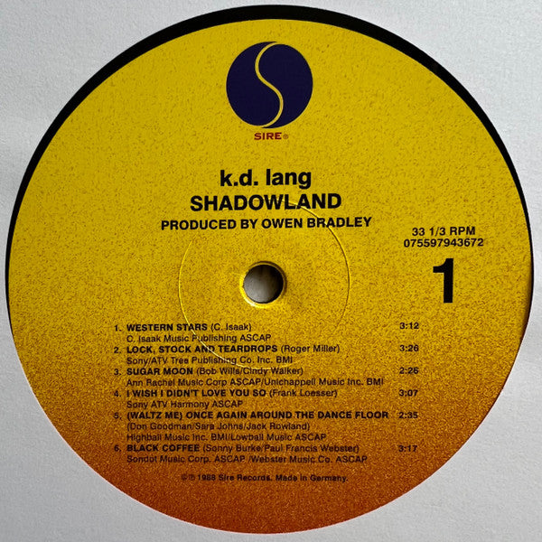 lang, K.D. - Shadowland (The Owen Bradley Sessions) (NM or M-) (Vinyl LP)