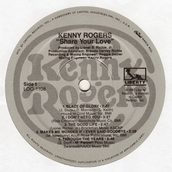 Rogers, Kenny - Share Your Love (Vinyl, VG+) (Vinyl LP)