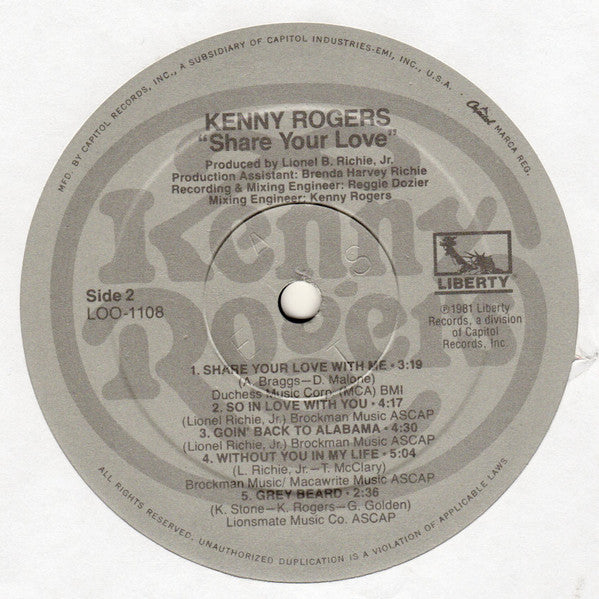 Rogers, Kenny - Share Your Love (Vinyl, VG+) (Vinyl LP)