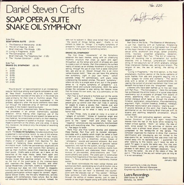 Crafts, Daniel Steven - Soap Opera Suite / Snake Oil Symphony (VG) (Vinyl LP)