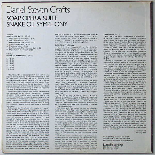Crafts, Daniel Steven - Soap Opera Suite / Snake Oil Symphony (VG) (Vinyl LP)