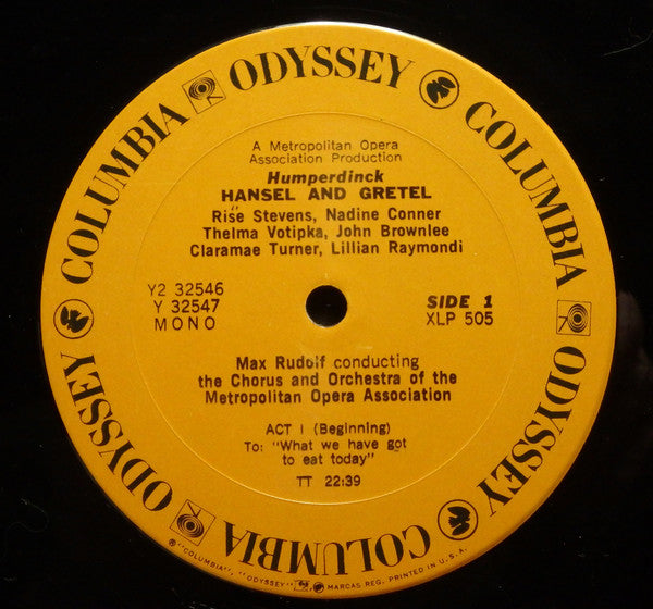 Humperdinck, Max Rudolf Conducting The Orchestra Of The Metropolitan Opera Association, Chorus, Rise Stevens, Nadine Conner, Thelma Votipka, John Brownlee, Claramae Turner, Lillian Raymondo - Hansel and Gretel (VG+) (Vinyl LP)