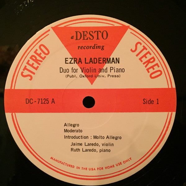 Laderman, Ezra / Elie Siegmeister - Jaime Laredo, Ruth Laredo - Duo For Violin And Piano / Sonata No. 2 (VG+) (Vinyl LP)