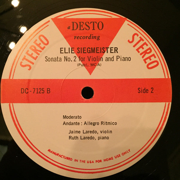 Laderman, Ezra / Elie Siegmeister - Jaime Laredo, Ruth Laredo - Duo For Violin And Piano / Sonata No. 2 (VG+) (Vinyl LP)