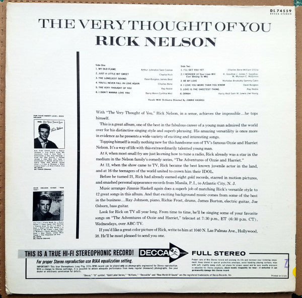 Nelson, Rick - The Very Thought Of You (VG) (Vinyl LP)