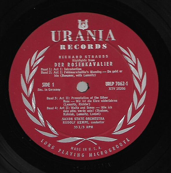 Strauss, Rudolf Kempe, Staatskapelle Dresden, Ursula Richter, Tiana Lemnitz, Kurt Bohme - Der Rosenkavalier (Highlights) (VG+) (Vinyl LP)