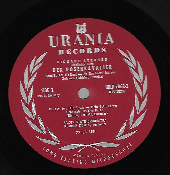 Strauss, Rudolf Kempe, Staatskapelle Dresden, Ursula Richter, Tiana Lemnitz, Kurt Bohme - Der Rosenkavalier (Highlights) (VG+) (Vinyl LP)