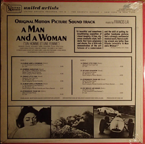 A Man And A Woman ("Un Homme Et Une Femme") Original Motion Picture Soundtrack Grand Prize Winner 1966 Cannes Film Festival (VG+) (Vinyl LP)