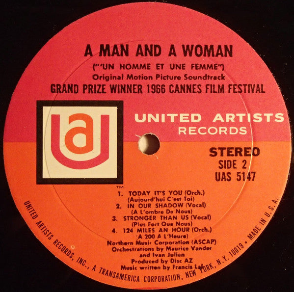 A Man And A Woman ("Un Homme Et Une Femme") Original Motion Picture Soundtrack Grand Prize Winner 1966 Cannes Film Festival (VG+) (Vinyl LP)