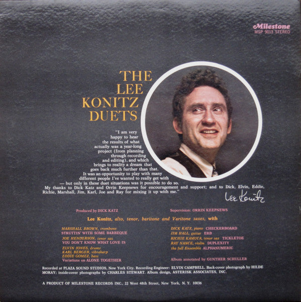 Konitz, Lee - The Lee Konitz Duets (VG+) (Vinyl LP)