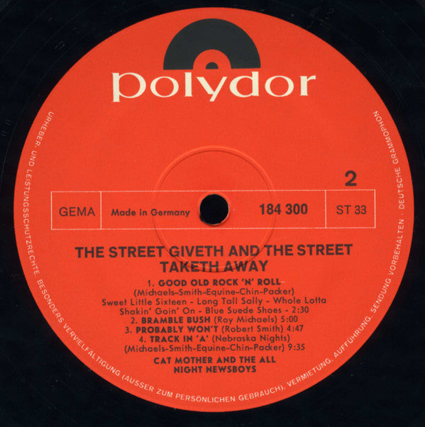 Cat Mother And The All-Night Newsboys - "The Street Giveth...And The Street Taketh Away." Cat Mother 3:14 (VG+) (Vinyl LP)