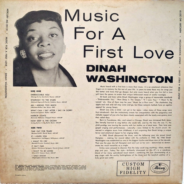 Washington, Dinah - Music For A First Love (Vinyl, VG+) (Vinyl LP)