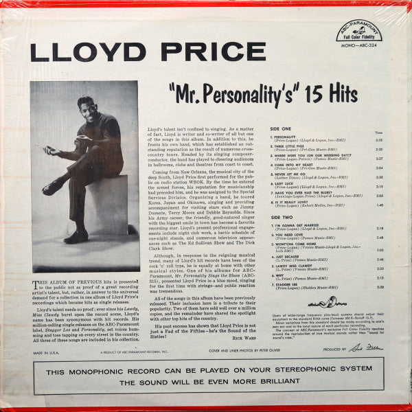 Price, Lloyd - "Mr Personality's" 15 Hits (VG) (Vinyl LP)