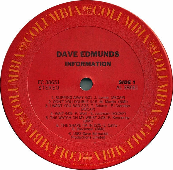 Edmunds, Dave - Information (VG+) (Vinyl LP)