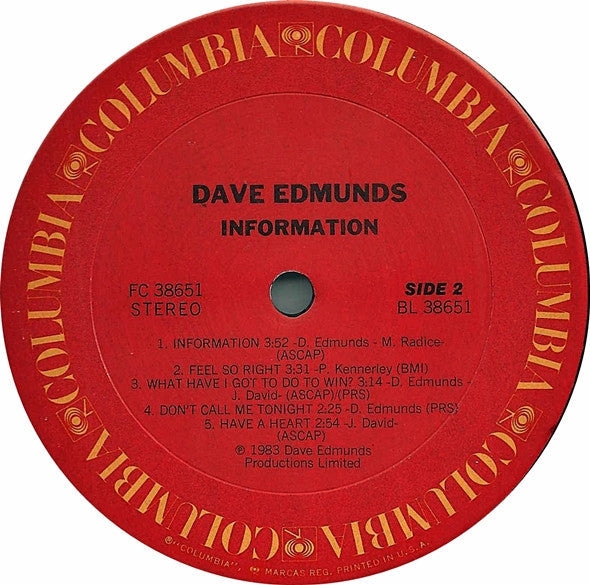 Edmunds, Dave - Information (VG+) (Vinyl LP)