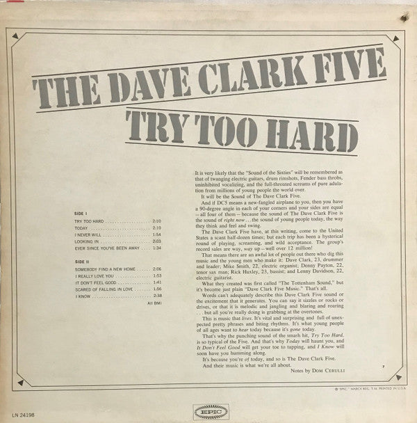 Clark, Dave Five - Try Too Hard (VG+) (Vinyl LP)